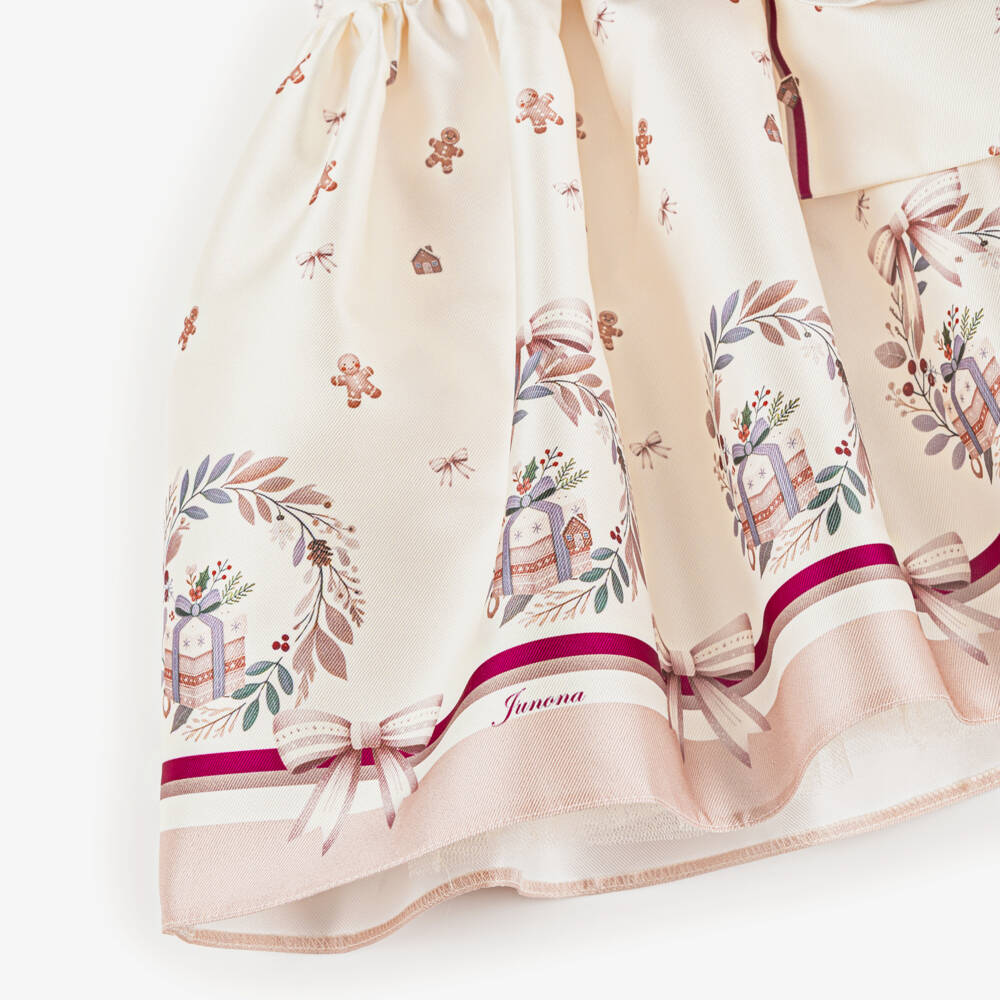 Junona-Baby Girls Ivory & Pink Satin Gingerbread Dress | Childrensalon Outlet