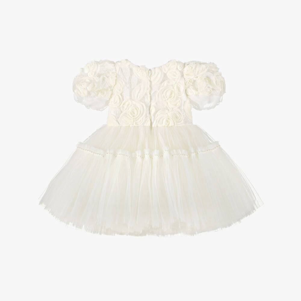 Junona-Baby Girls Ivory Tulle Dress with Rose Appliqués | Childrensalon Outlet