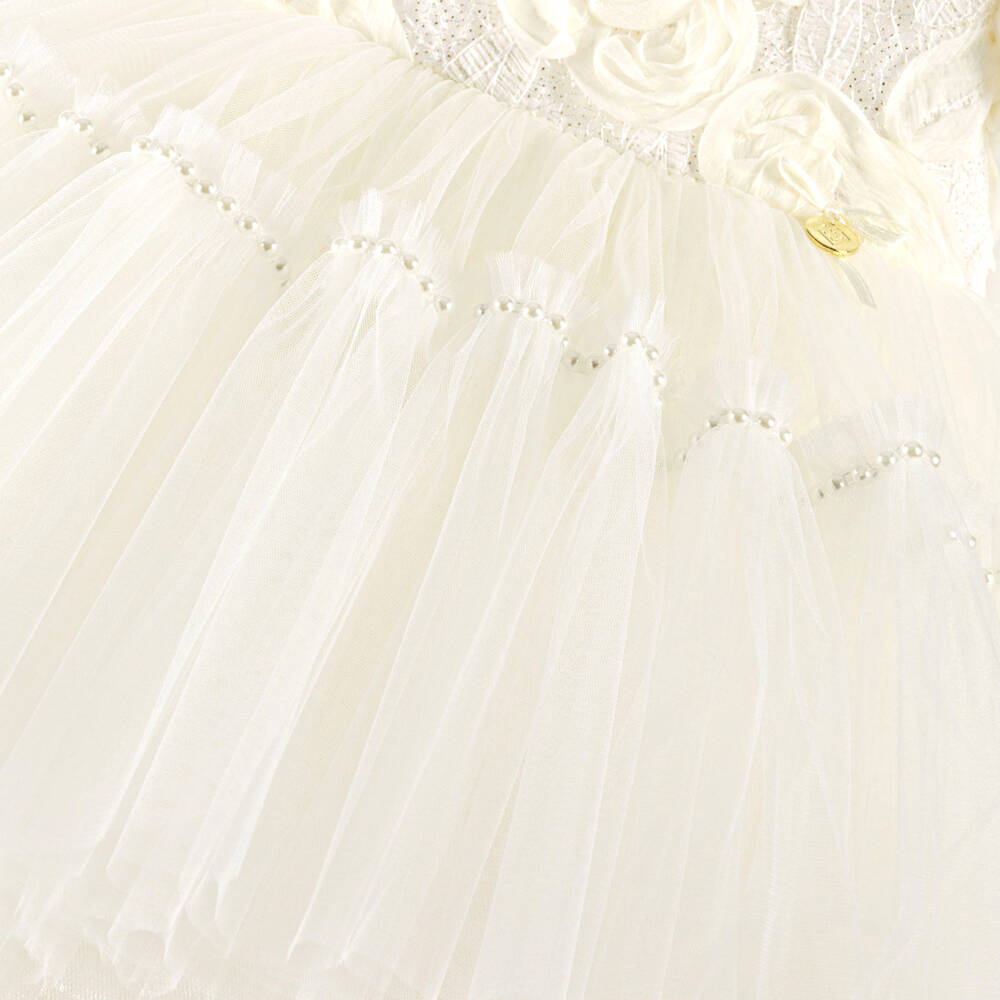 Junona-Baby Girls Ivory Tulle Dress with Rose Appliqués | Childrensalon Outlet