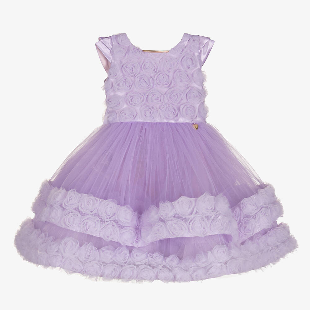 Junona - Baby Girls Lilac Purple Floral Tulle Dress | Childrensalon