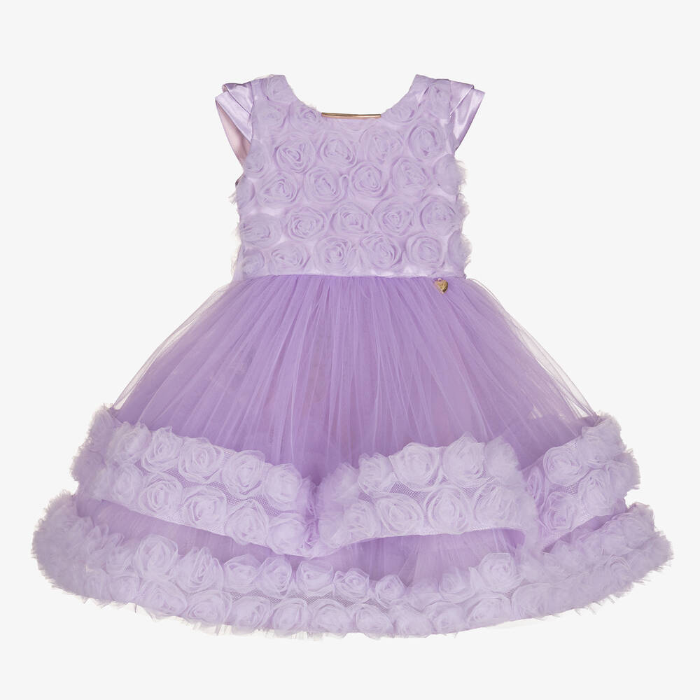 Junona-Baby Girls Lilac Purple Floral Tulle Dress | Childrensalon Outlet