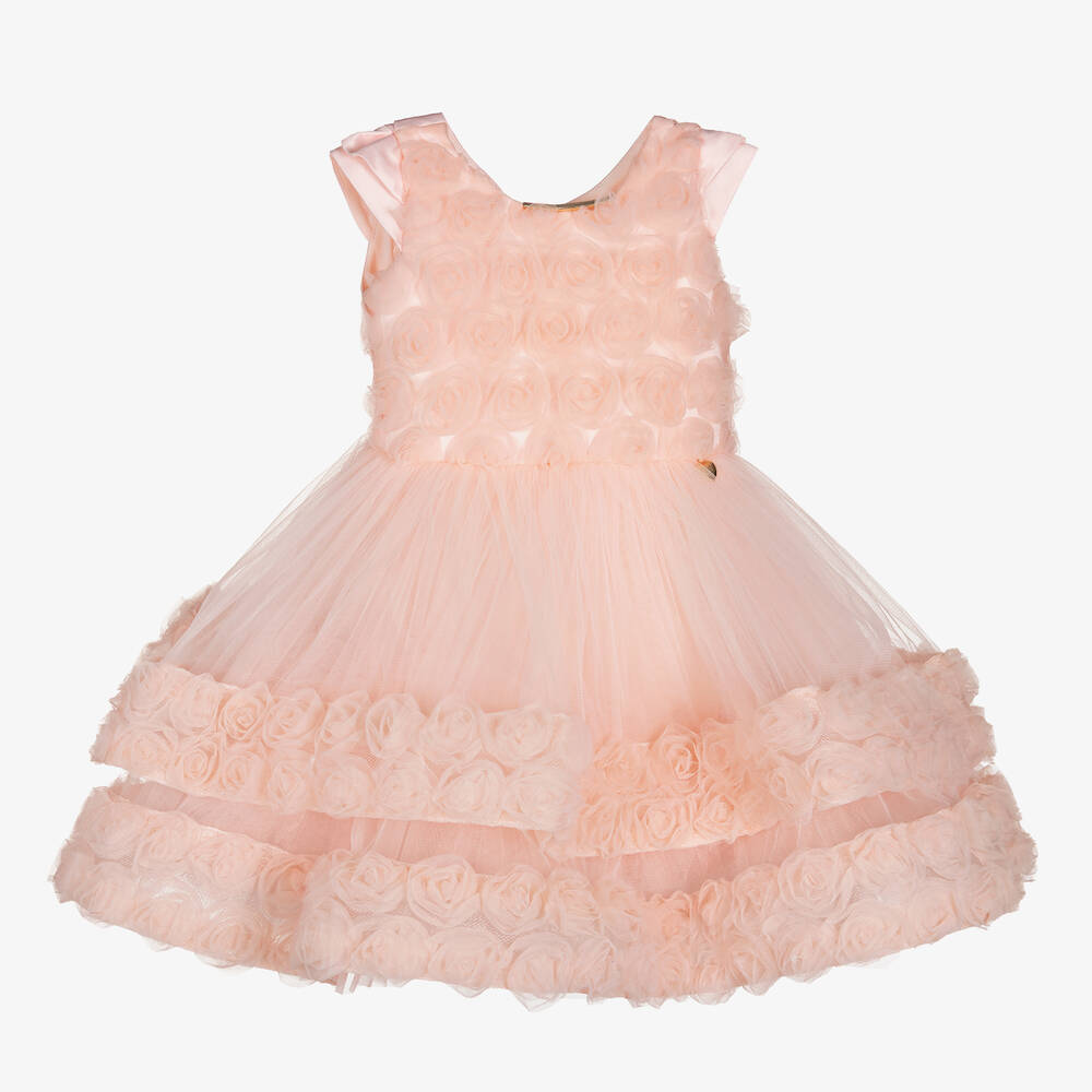 Junona - Baby Girls Pale Pink Floral Tulle Dress | Childrensalon