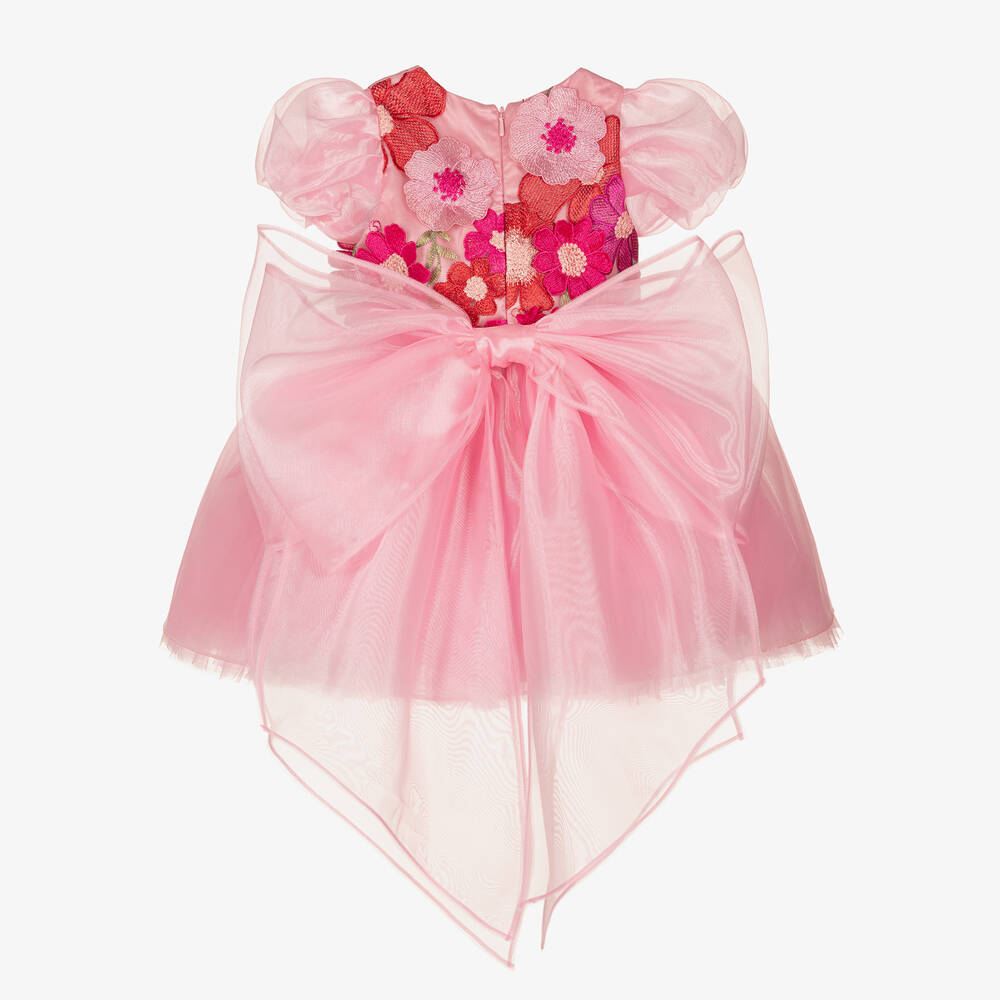 Junona-Baby Girls Pink Floral Organza Dress | Childrensalon Outlet