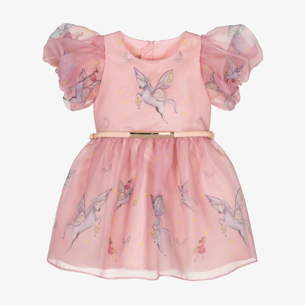 Junona - Baby Girls Pink Organza Unicorn Dress | Childrensalon