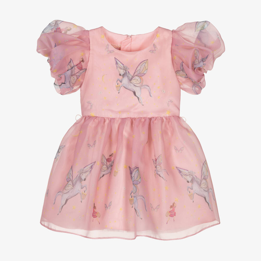 Junona-Baby Girls Pink Organza Unicorn Dress | Childrensalon Outlet
