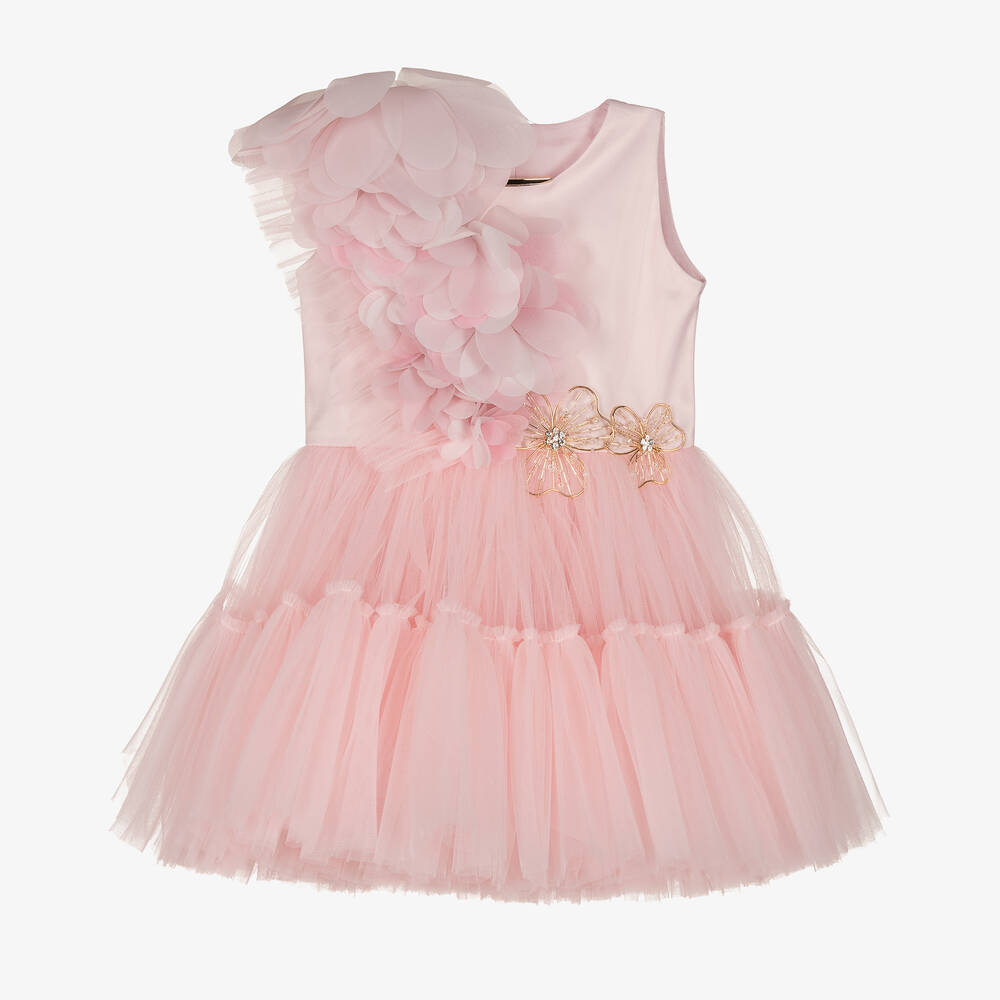 Junona - Baby Girls Pink Petal Tulle Dress  | Childrensalon