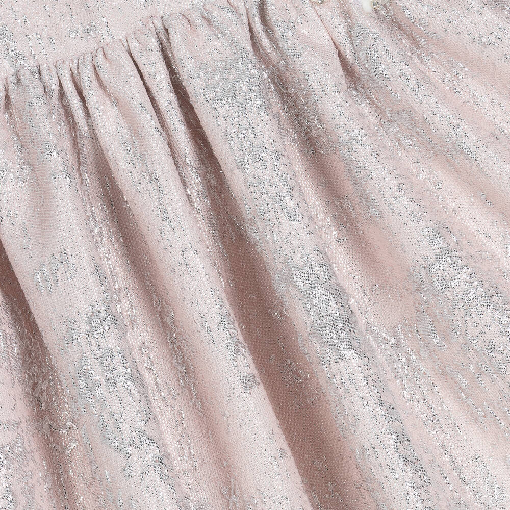 Junona-Baby Girls Pink & Silver Jacquard Bow Dress | Childrensalon Outlet