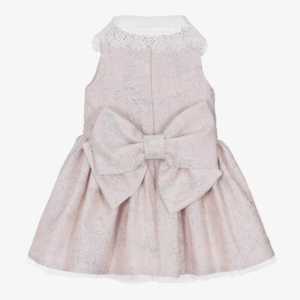 Junona-Baby Girls Pink & Silver Jacquard Bow Dress | Childrensalon Outlet