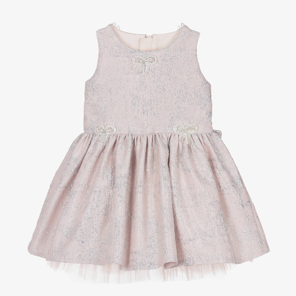 Junona-Baby Girls Pink & Silver Jacquard Bow Dress | Childrensalon Outlet