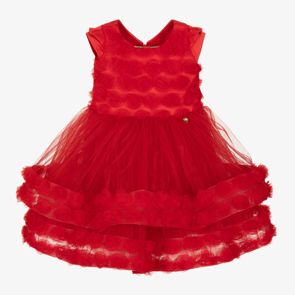 Junona - فستان ساتان وتول بطبقات لون أحمر | Childrensalon