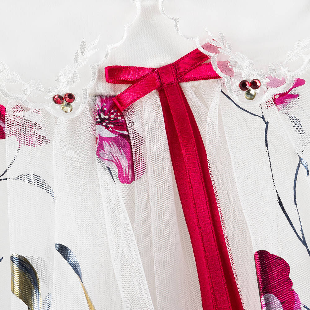 Junona-Baby Girls White Floral Tulle Dress | Childrensalon Outlet
