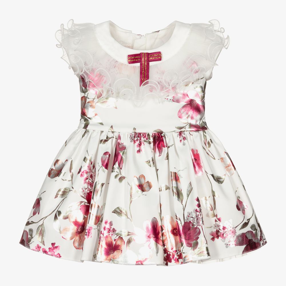 Junona - Белое атласное платье с цветами для малышей  | Childrensalon