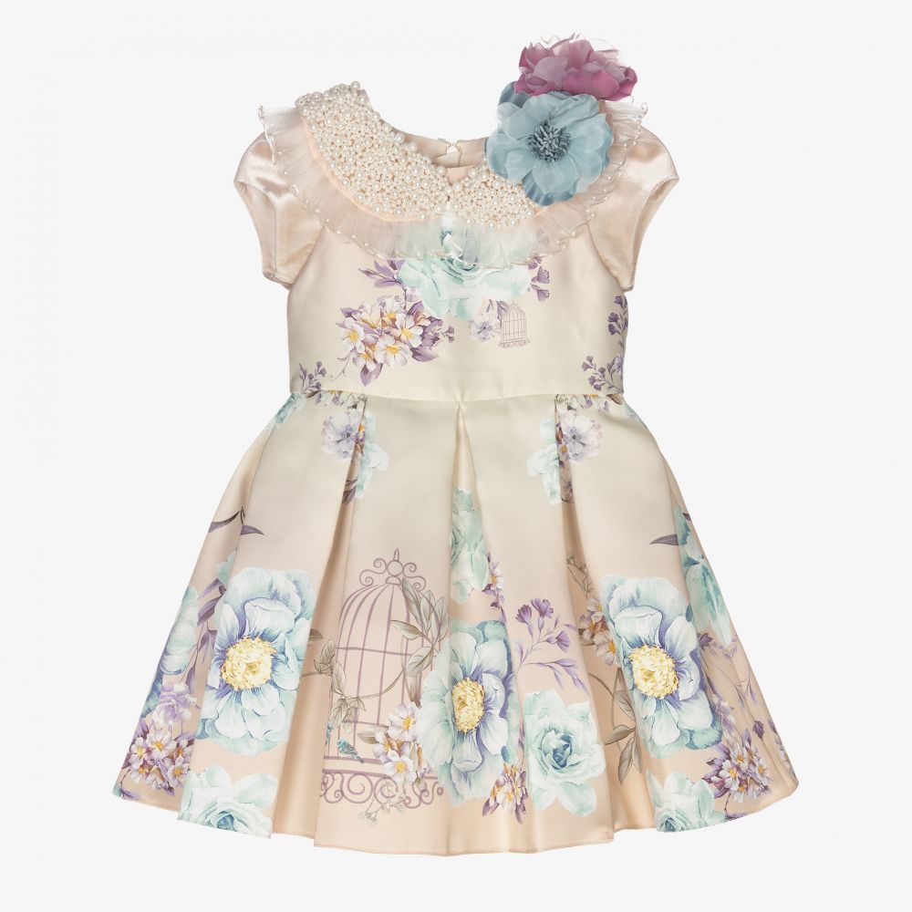 Junona - Blumenkleid in Beige und Blau | Childrensalon