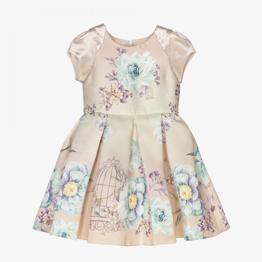 Junona-Beige & Blue Floral Dress | Childrensalon Outlet
