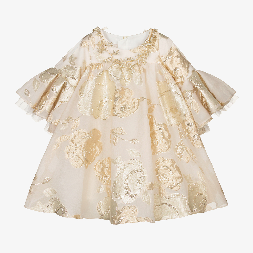 Junona - Besticktes Kleid in Beige und Gold | Childrensalon