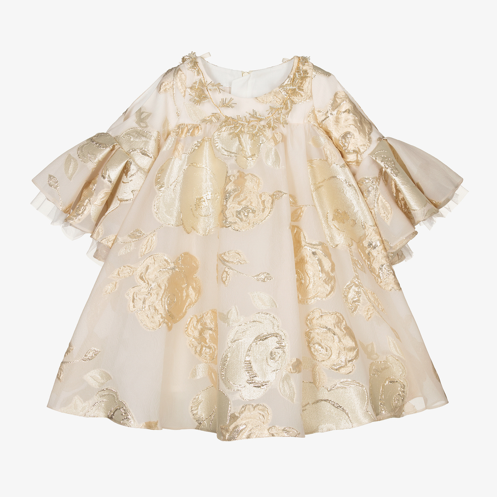 Junona - Robe beige et dorée brodée | Childrensalon