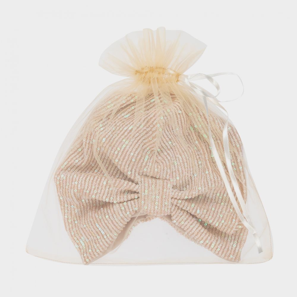 Junona-Beige & Pink Sequinned Turban | Childrensalon Outlet