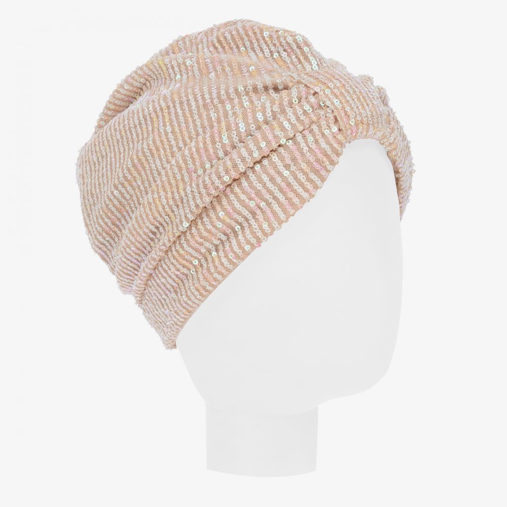 Junona-Beige & Pink Sequinned Turban | Childrensalon Outlet