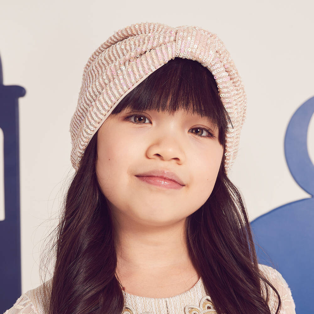 Junona-Beige & Pink Sequinned Turban | Childrensalon Outlet