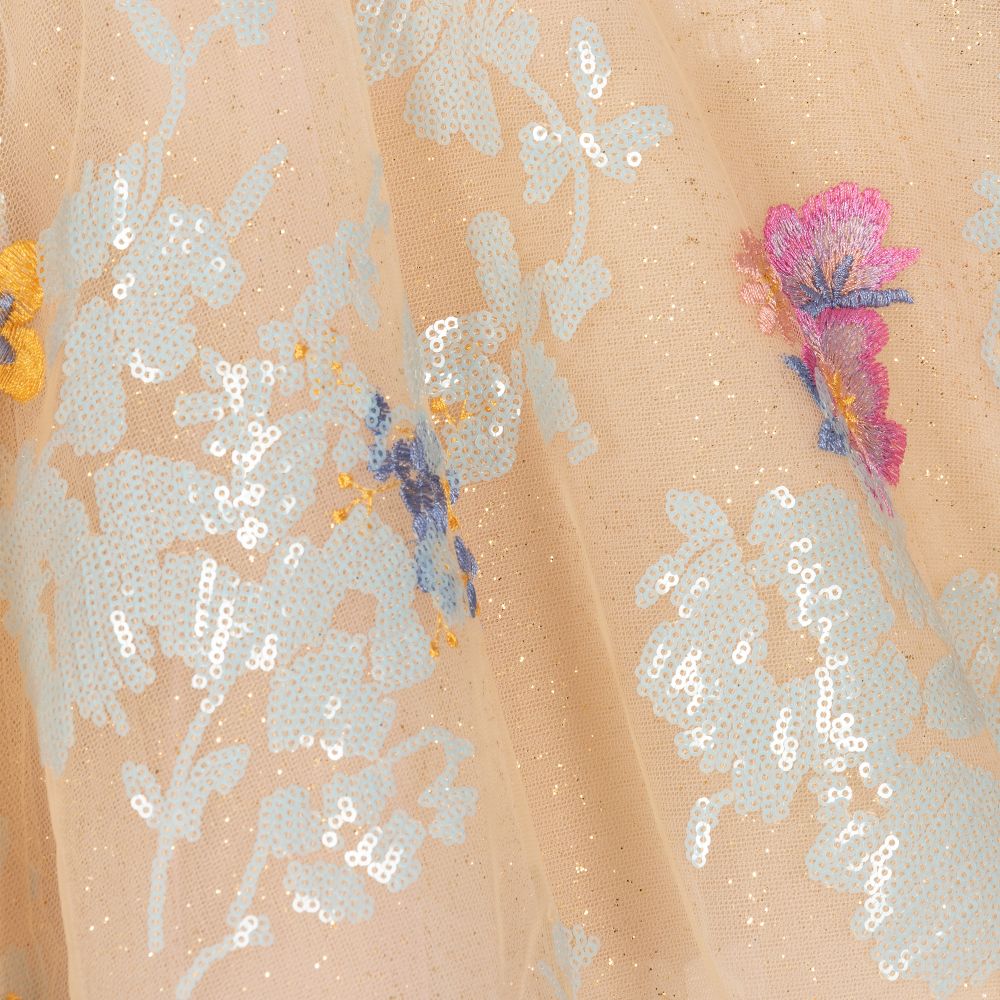 Junona-Beige Tulle Embroidered Skirt  | Childrensalon Outlet