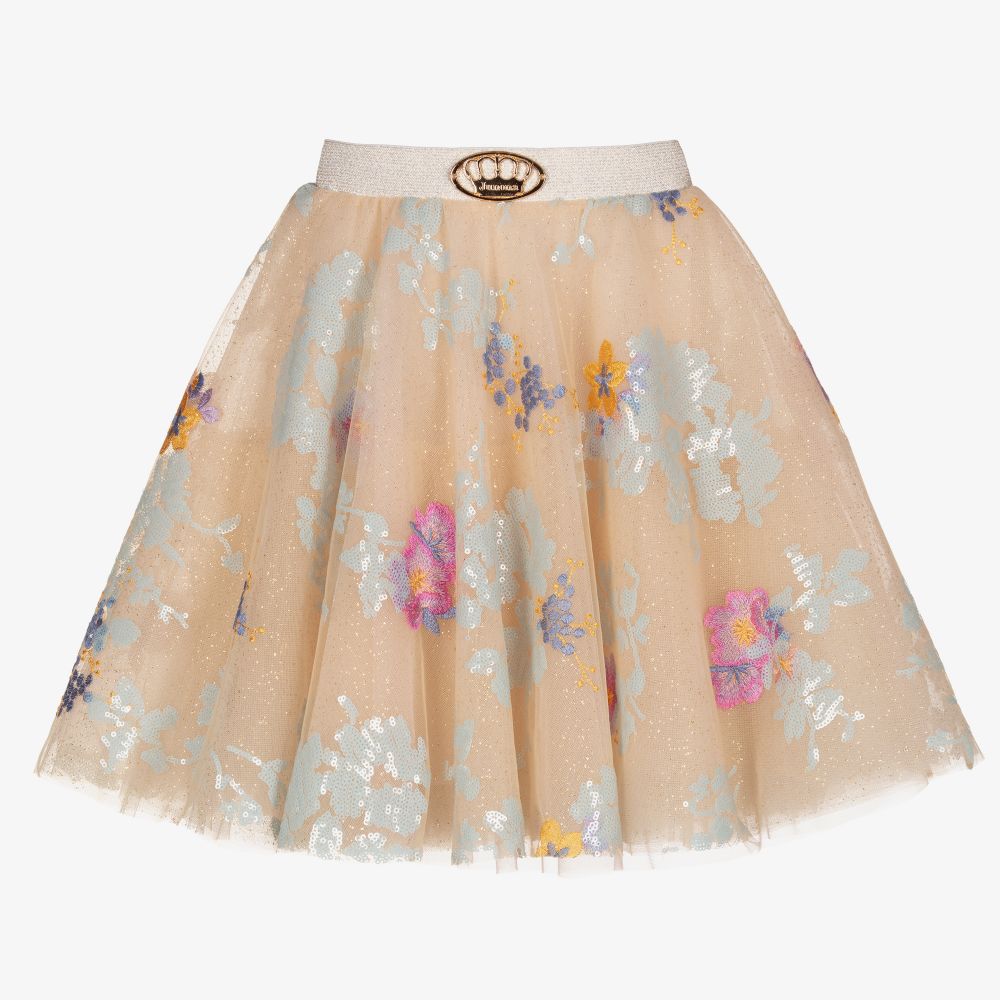 Junona - Beige Tulle Embroidered Skirt  | Childrensalon