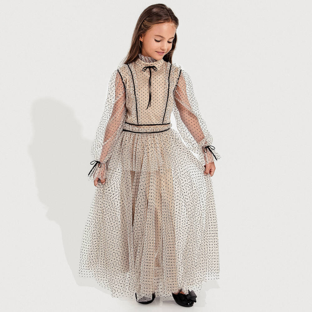 Junona-بلوز تول لون بيج للبنات | Childrensalon Outlet