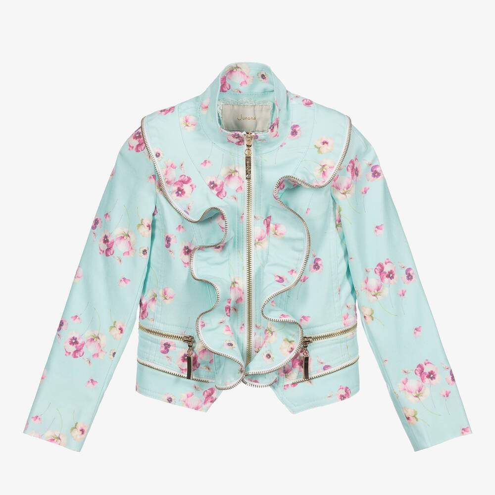 Junona - Blaue Baumwolljacke mit Blumenmotiv | Childrensalon