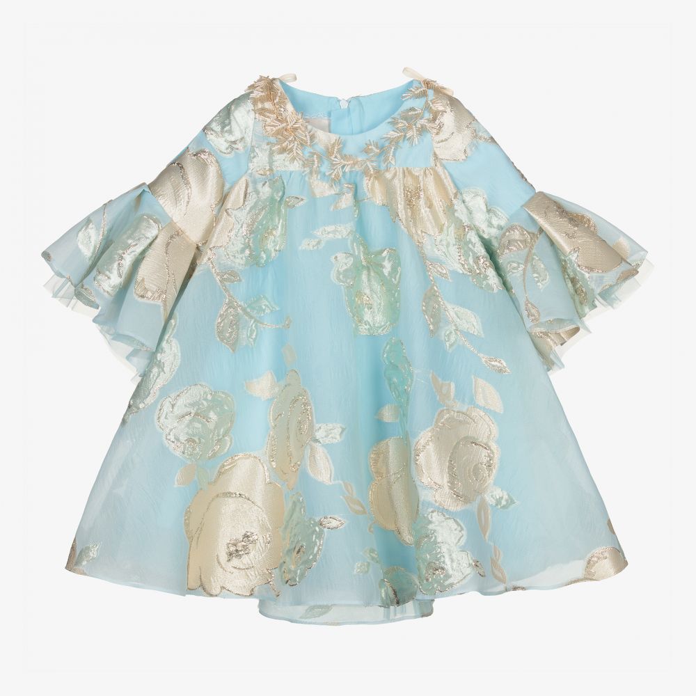 Junona - Robe bleue et dorée jacquard | Childrensalon