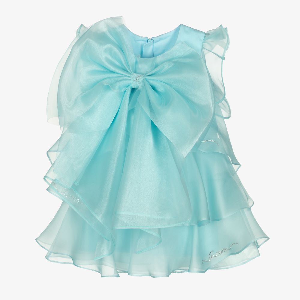 Junona - Голубое платье из шелковой органзы с бантом | Childrensalon