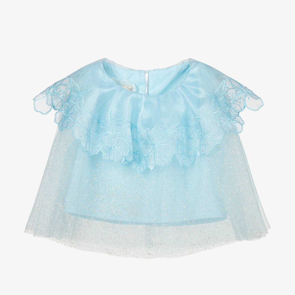 Junona-Blue Tulle Cropped Blouse  | Childrensalon Outlet