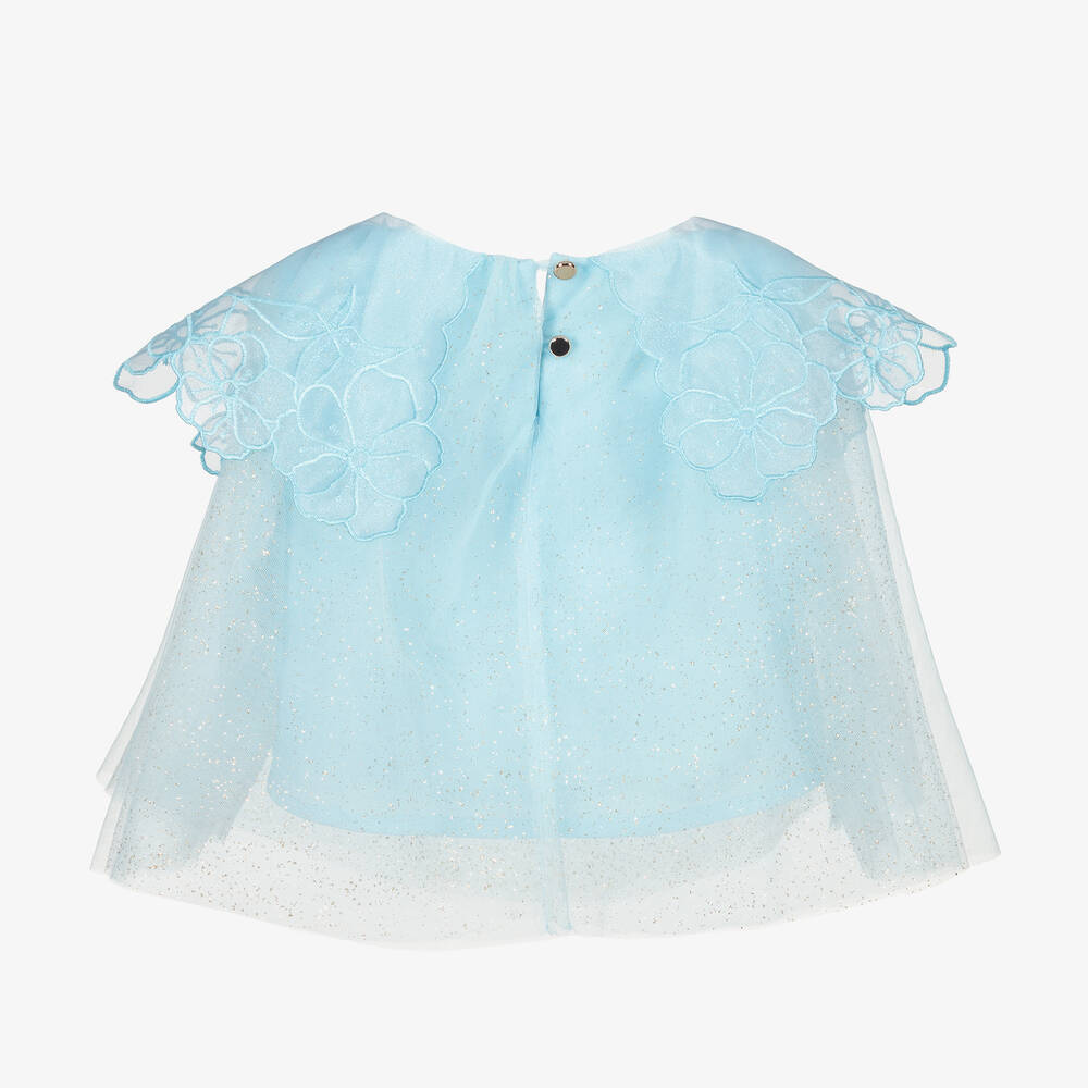 Junona-بلوز كروب تول وأورغانزا لون أزرق للبنات | Childrensalon Outlet