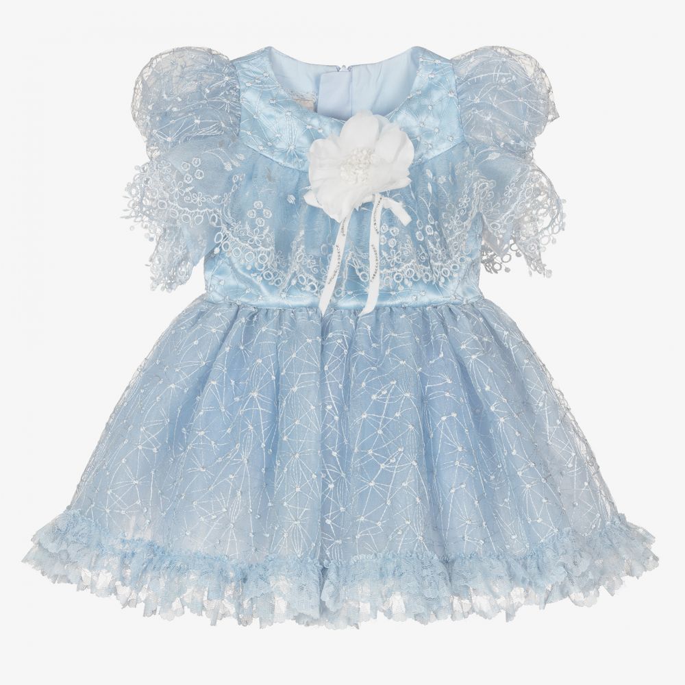 Junona - Robe bleue tulle et dentelle | Childrensalon