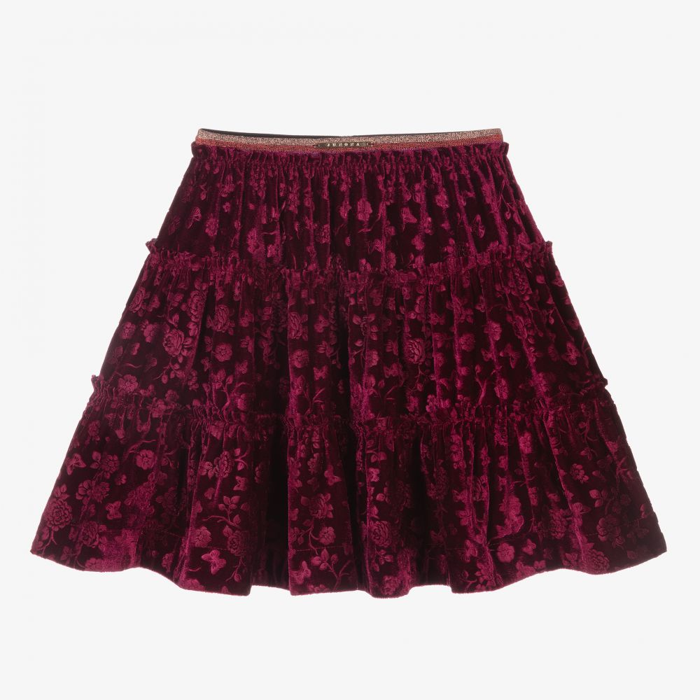 Junona-Dark Red Floral Velvet Skirt | Childrensalon Outlet
