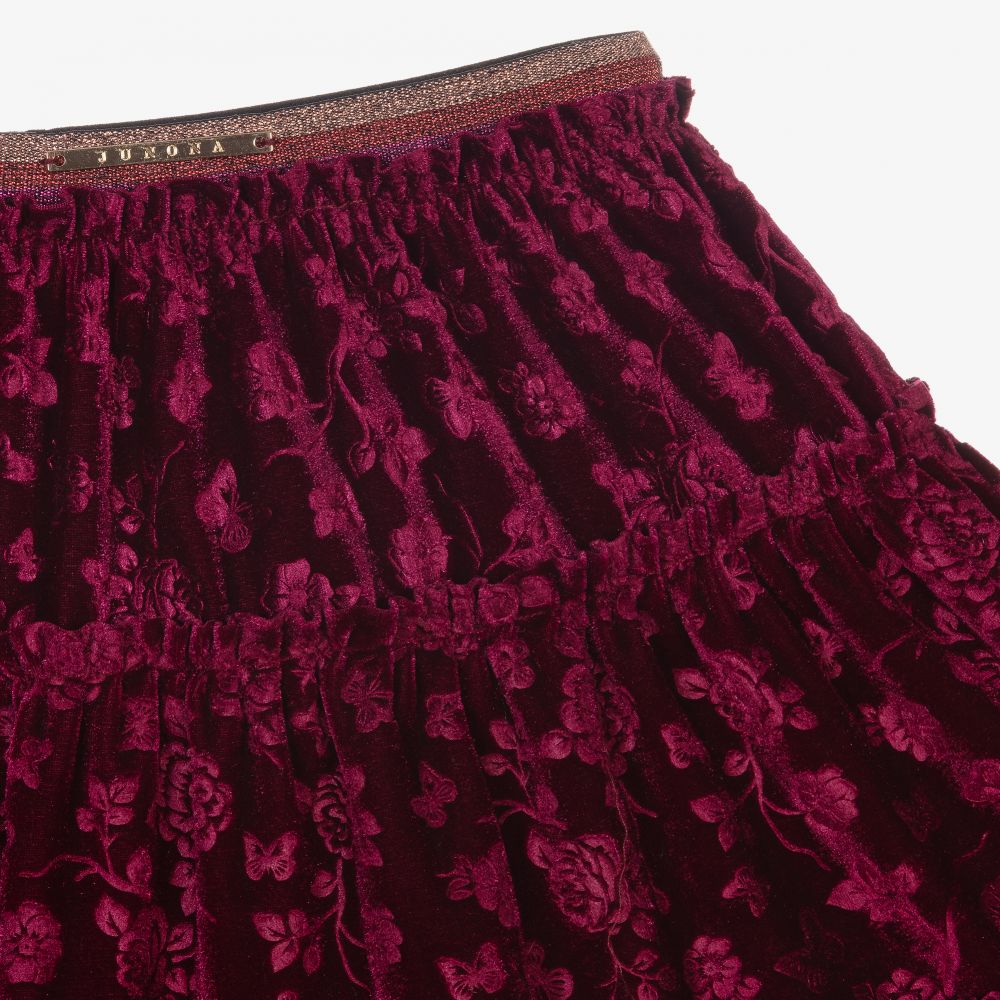 Junona - Dark Red Floral Velvet Skirt | Childrensalon Outlet