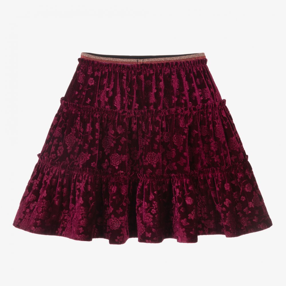 Junona-Красная бархатная юбка с цветами | Childrensalon Outlet