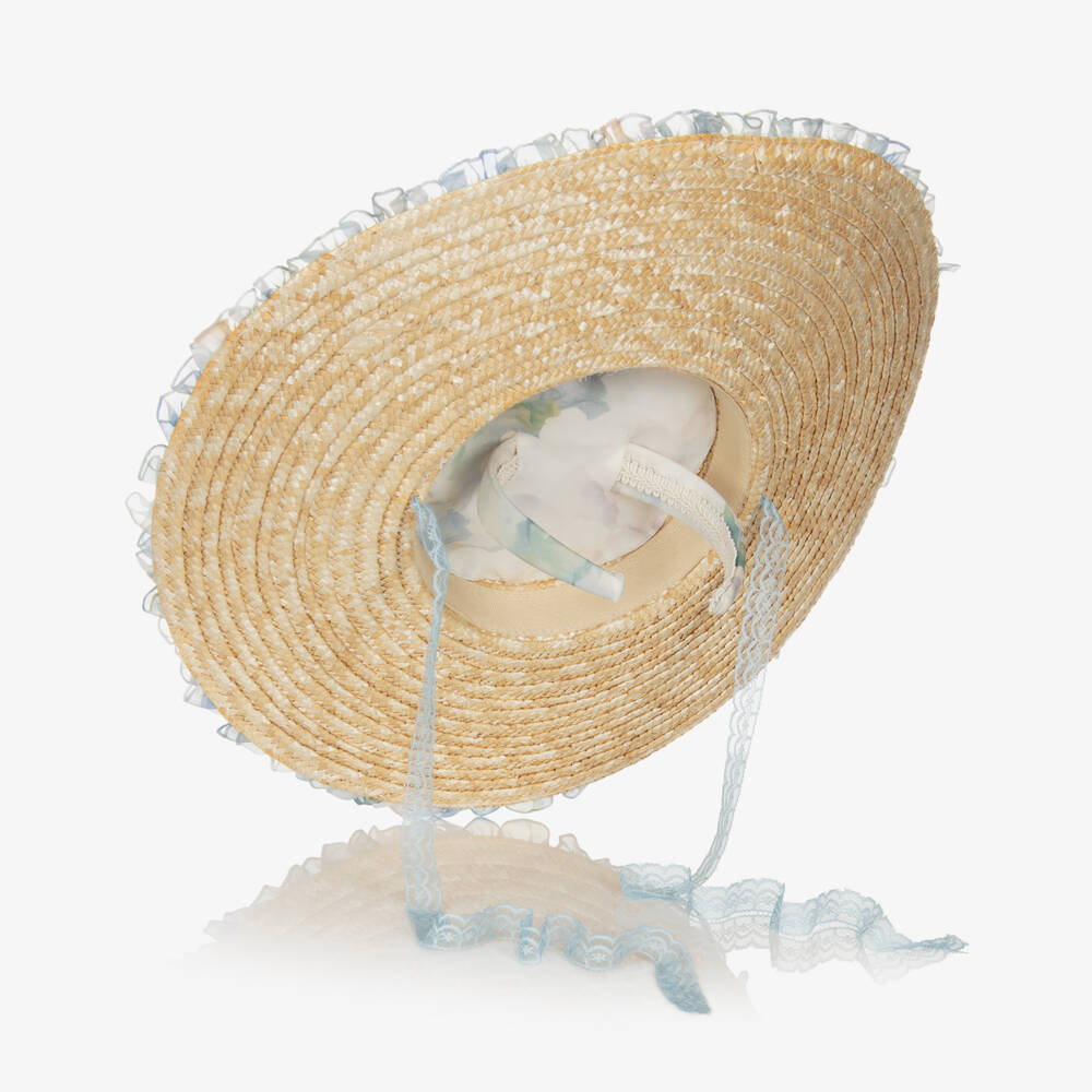 Junona-Girls Beige Chiffon & Straw Sunhat | Childrensalon Outlet