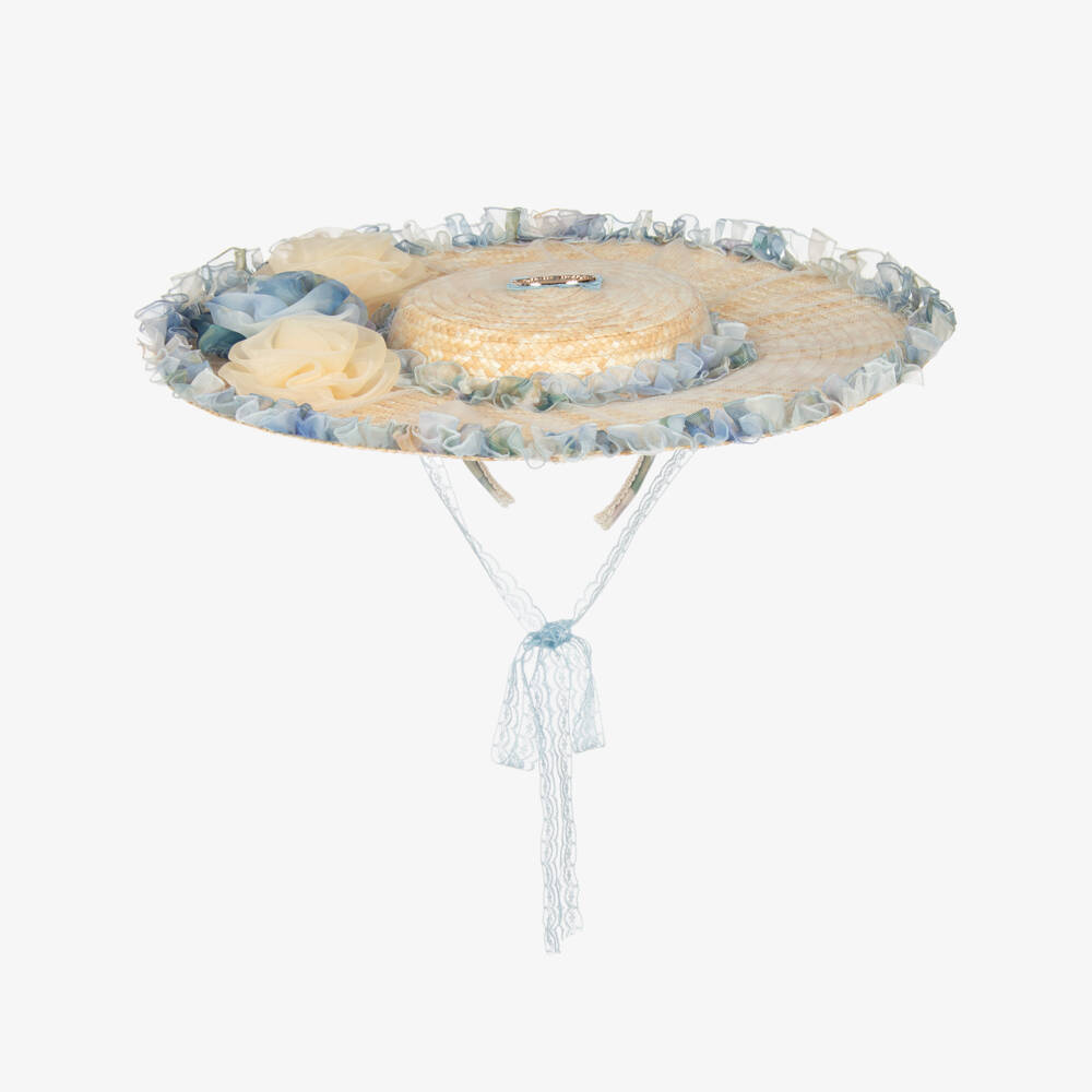 Junona-Girls Beige Chiffon & Straw Sunhat | Childrensalon Outlet