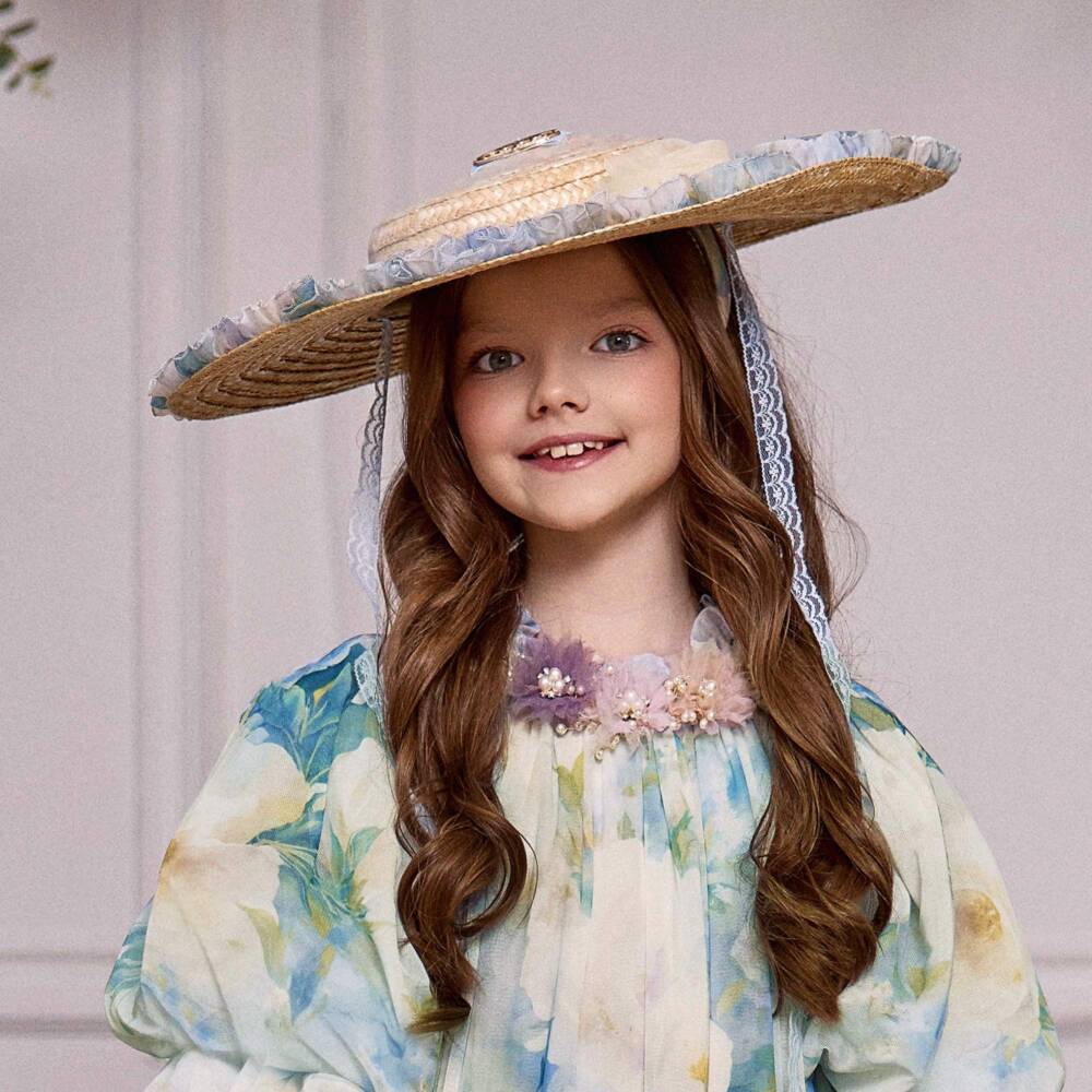 Junona-Girls Beige Chiffon & Straw Sunhat | Childrensalon Outlet