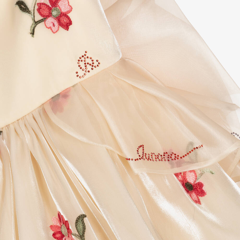 Junona-Girls Beige Embroidered Organza Dress | Childrensalon Outlet