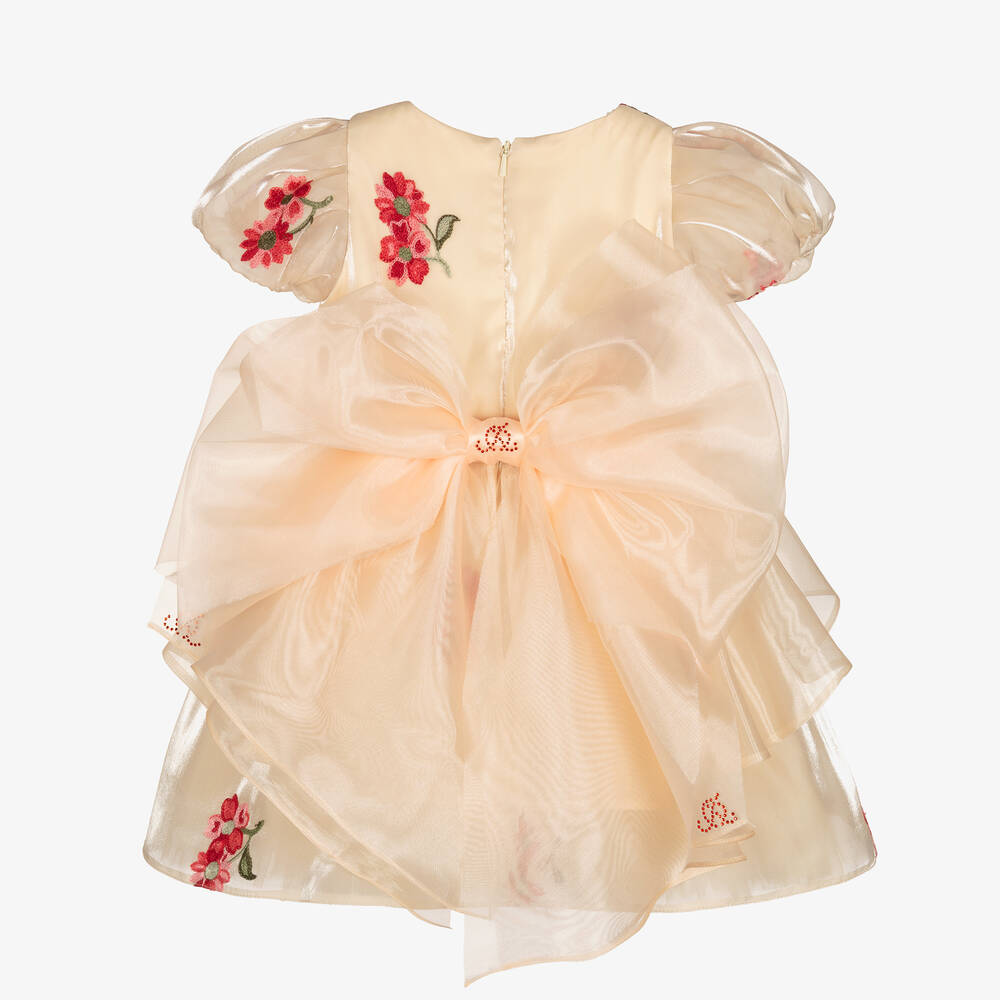 Junona-Girls Beige Embroidered Organza Dress | Childrensalon Outlet