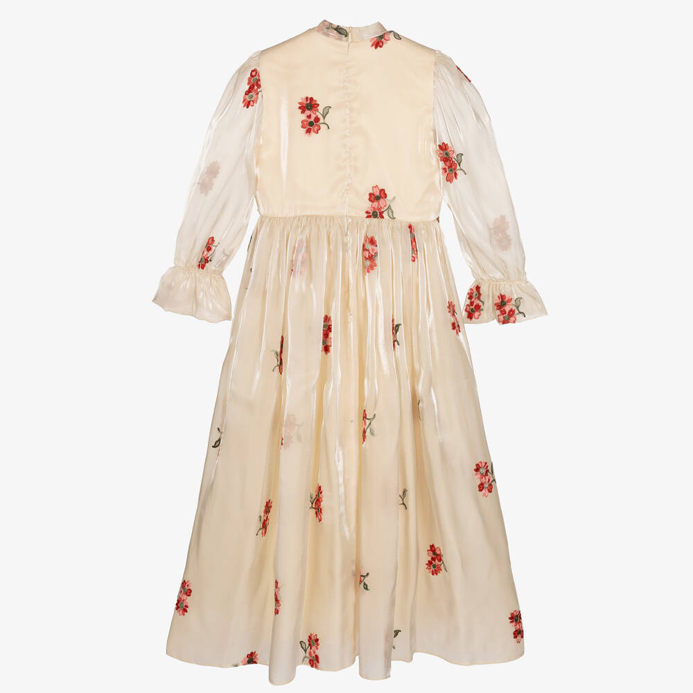 Junona-Бежевое платье макси из органзы с вышивкой | Childrensalon Outlet