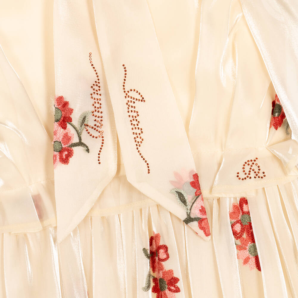 Junona-Бежевое платье макси из органзы с вышивкой | Childrensalon Outlet