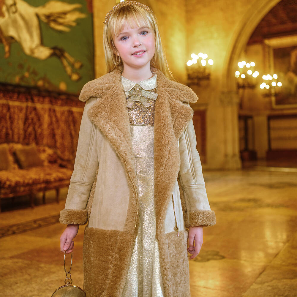 Junona-Girls Beige Faux Shearling Coat | Childrensalon Outlet