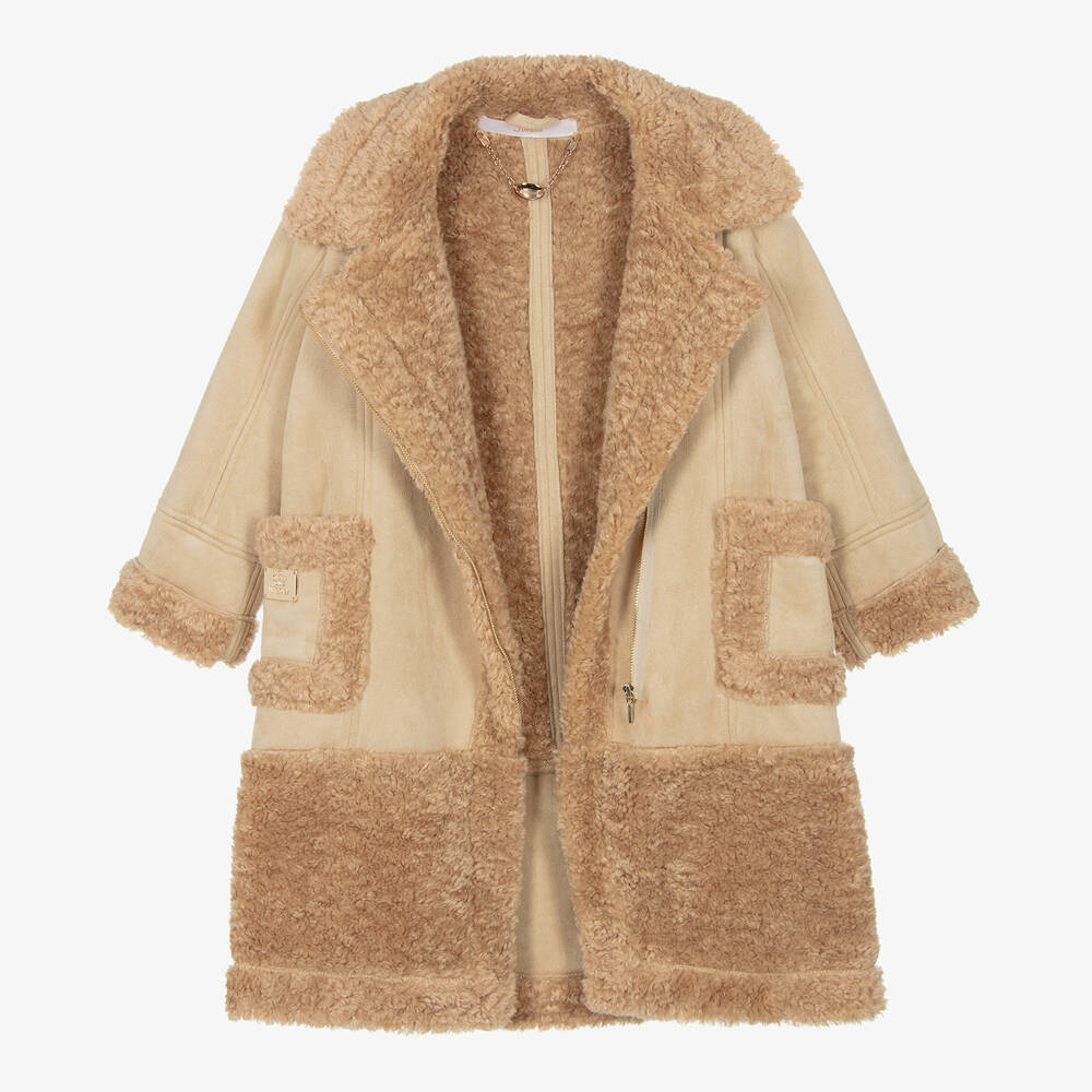 Junona-Girls Beige Faux Shearling Coat | Childrensalon Outlet