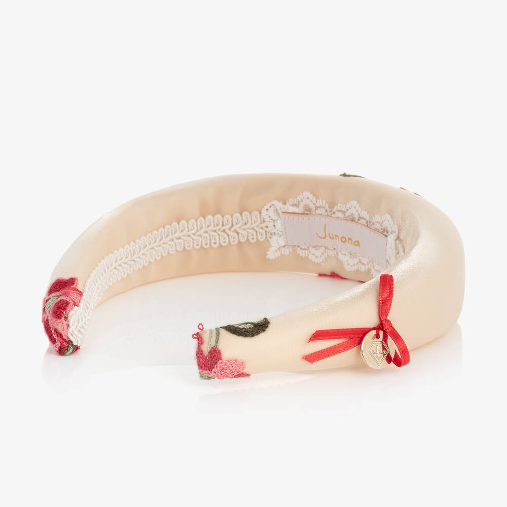 Junona-Girls Beige Floral Padded Hairband | Childrensalon Outlet