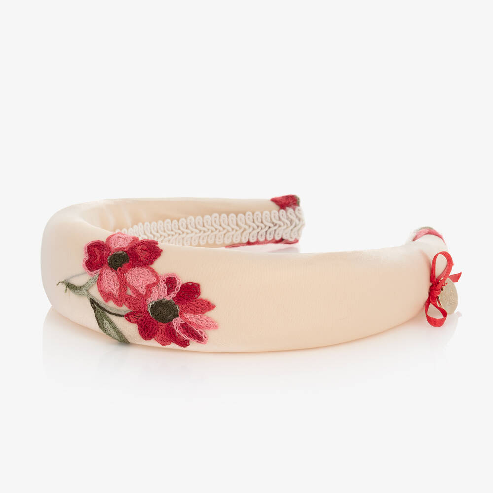 Junona-Girls Beige Floral Padded Hairband | Childrensalon Outlet
