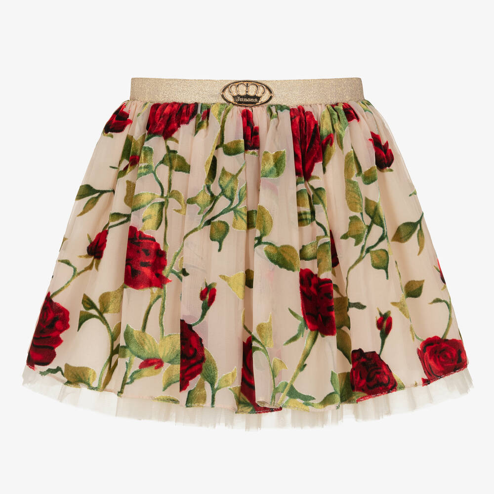 Junona - Girls Beige Floral Skirt | Childrensalon