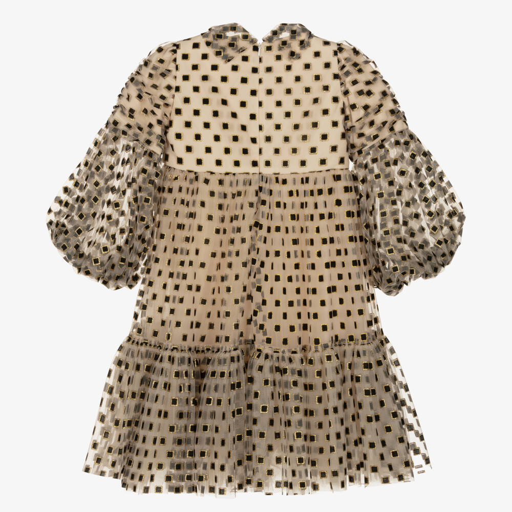 Junona-Girls Beige Geometric Tulle Dress | Childrensalon Outlet