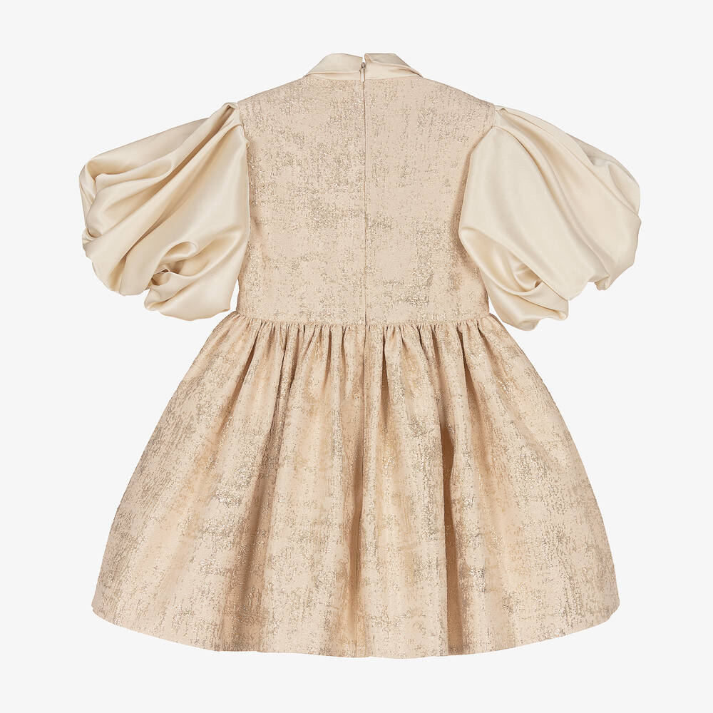 Junona-فستان جاكارد لون بيج وذهبي | Childrensalon Outlet