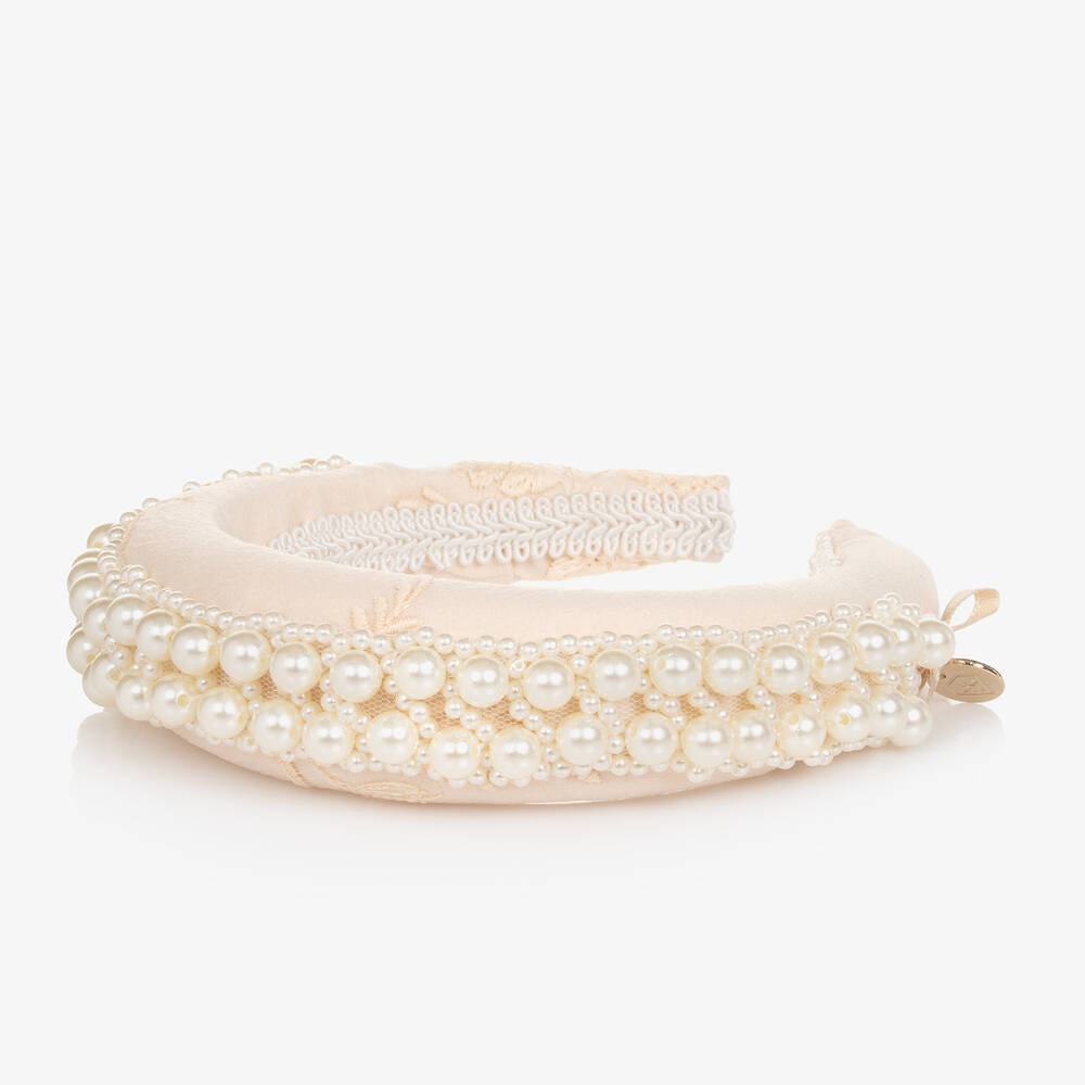 Junona-Girls Beige Pearl Padded Hairband | Childrensalon Outlet